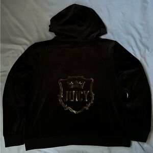 -Juicy Couture Women's Graphic Velour Zip Hoodie Sweatshirts Pitch Black
